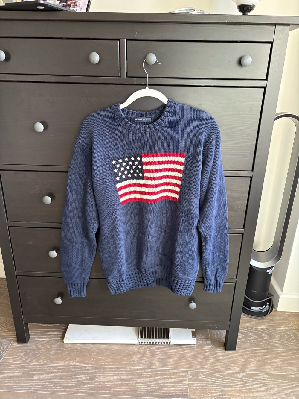 LIKE NEW! Brandy Melville Navy Crewneck Sweater with American Flag